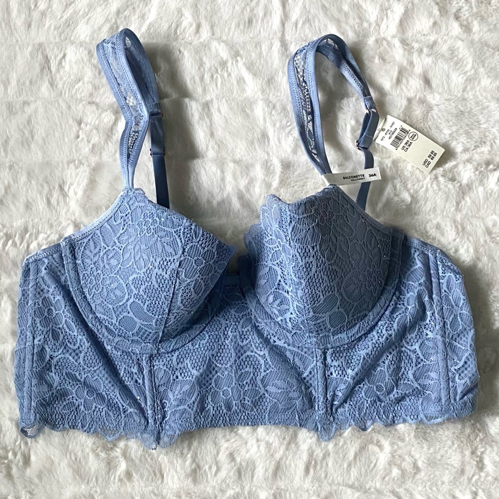 Aerie Show Off Summer Sparkle Light Blue Lace Bra